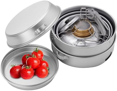 Camping-Kochset, Campingkocher-Set, 10-teilige Campingkocher, Backpacking Camping Kochgeschirr Aluminium Camping Kochgeschirr, Camping Kochset für den Außenbereich