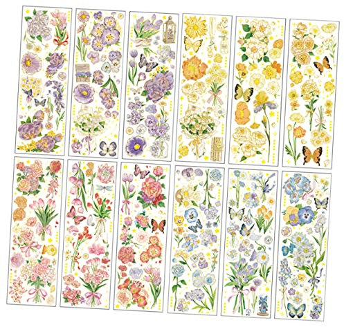 HOODANCOS 12blätter Dekorative Aufkleber Für Diy Handaccount-designs Vintage Blumenmuster Für Scrapbooking Fotoalben Und Kreative Bastelprojekte Für Kreative Enthusiasten Und
