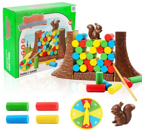 TIVUNORON Hölzern Turm Stapelspiel, Eichhörnchen Stapelturm Spiel, Eichhörnchen Stapelturm Brettspiel, Geschicklichkeitsspiel, für Kinder ab 3 Jahren