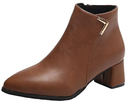 Stivali in pelle da donna eleganti con tacco | Stivaletti Chelsea da donna | comodi stivali da equitazione imbottiti caldi | Stivali corti da donna per attività all'aria aperta leggeri, marrone, 39 EU