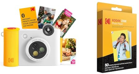 KODAK Smile+ Cámara de impresión instantánea Digital 2 en 1 e Impresora de Fotos inalámbrica con Bluetooth + Papel fotográfico Premium KODAK de 2 x 3 (50 Hojas)
