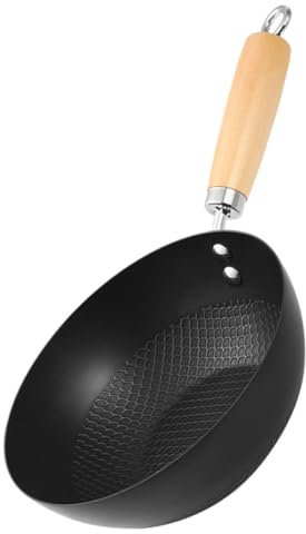 PRETYZOOM Wok Piccolo in Ferro Wok Fondo Tondo Da Cucina Pentola Da Cucina Impugnatura Ergonomica Facile Da Spostare