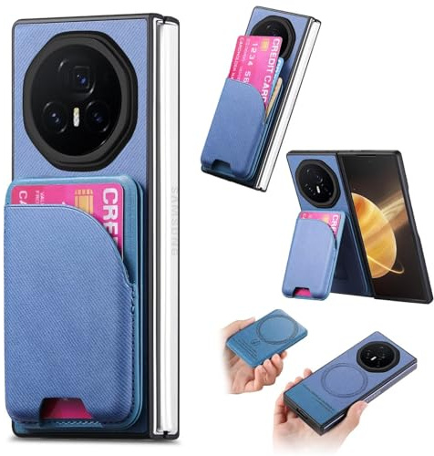 COQUE Funda para teléfono Honor Magic V3 con Soporte para Tarjeta magnética, Compatible con Carga inalámbrica, Tiene función de Soporte, Funda Protectora a Prueba de Golpes Honor Magic V3-Azul