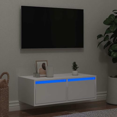 ShGaxin 860229 Meuble TV avec lumières LED blanches 75 x 35,5 x 25 cm, table TV, meuble TV, meuble de salon, meuble TV