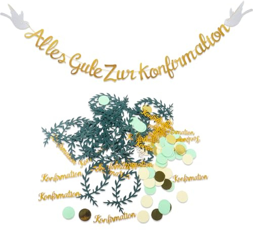 Konfirmation Girlande und Streudeko Konfirmation Tischdeko, Glitzer Alles Gute zur Konfirmation Banner Girlande Fische Tischdeko Konfirmation Party Dekoration für Junge Mädchen