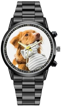 hadefa Reloj de fotos personalizado, reloj de acero inoxidable con imagen personalizada, regalo para padre, marido, novio, hijo, negro, Informal
