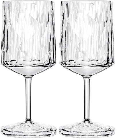 Koziol Superglas Club No. 9, 2 pièces, 200 ml, verre à vin avec pied en plastique cristallin, luxueux, incassable, réutilisable, fête, camping, set de 2 pièces