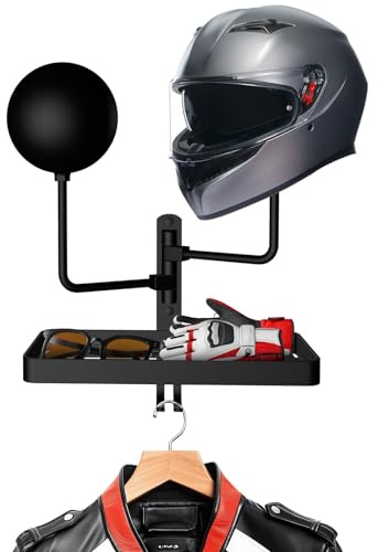 CASDUCT Wandmontierter Helmhalter mit 2 Kugeln, 180°-Drehung und Haken | Helmständer mit Ablagekorb für Motorrad, Baseball, Rennsportbekleidung & Sportausrüstung, schwarz – Präsentationshalterung