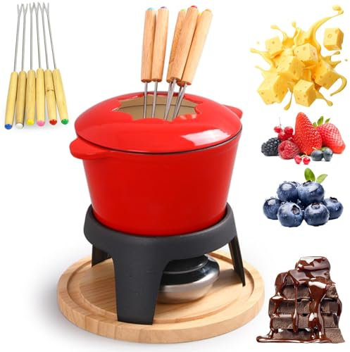 Fondue de Queso eléctrico y Chocolate con 6 Horquillas | Bote Antiadherente, Tablero de Servicio y fácil Limpieza | Fabricante de Fondue Familiar para Fiestas, inmersión, niños