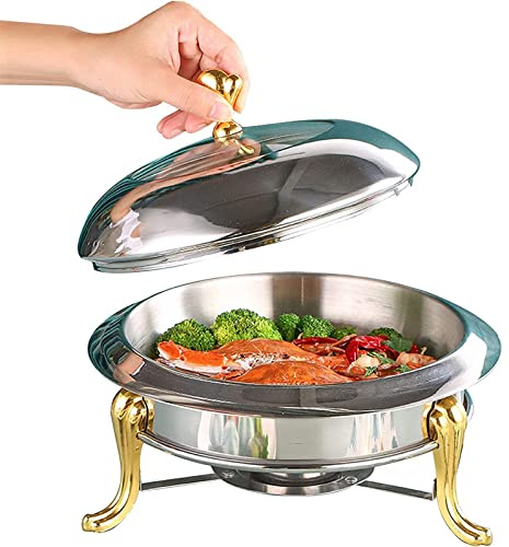 DFGHNBVC Plat À Réchaud Rond en Acier Inoxydable, Plateau De Service pour Buffet, pour Garder Les Aliments Au Chaud, avec Réchaud À Alcool Et Couvercle, pour Restauration Commerciale, 20 Cm, 20 Cm