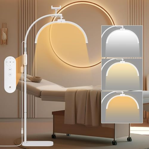 Lmaqfum Half Moon Lampe, Faltbare Kosmetik Lampe mit Telefonhalterung & 360° Drehung, 3 Farbtemperaturen & 5 Helligkeiten, für Wimpernverlängerungen, Tattoo, Hautpflege, Nail Tech