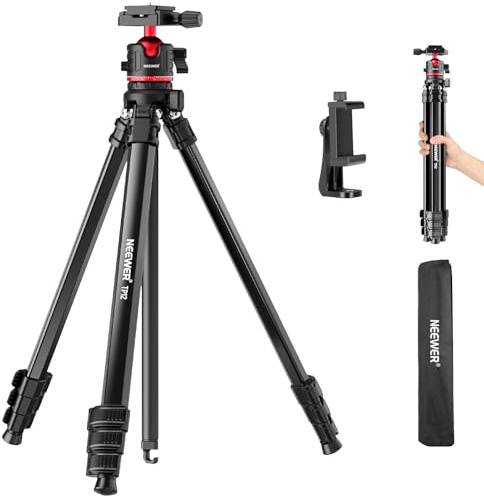 NEEWER BASICS 66.5/169 cm Travel Tripod for Camera, Lightweight Portable DSLR Stand with Ball Head, Arca Type QR Plate, Cell Phone Holder Compatible with iPhone Video Recording, Max Load 11 lb, TP12