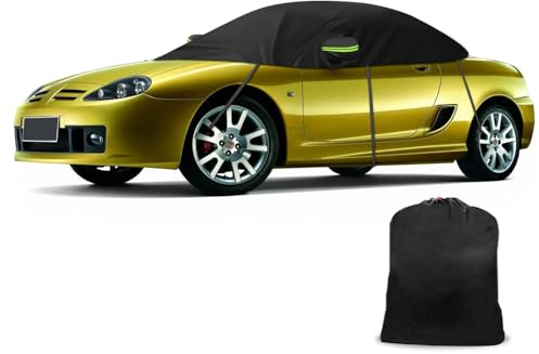Half Car Cover Compatible with MG F/MG TF 1995-2011, Waterproof Half Cover Thicken Tarpaulin with Windproof Strap Reflective Tape for Snow, Rain, All-weather Protection
