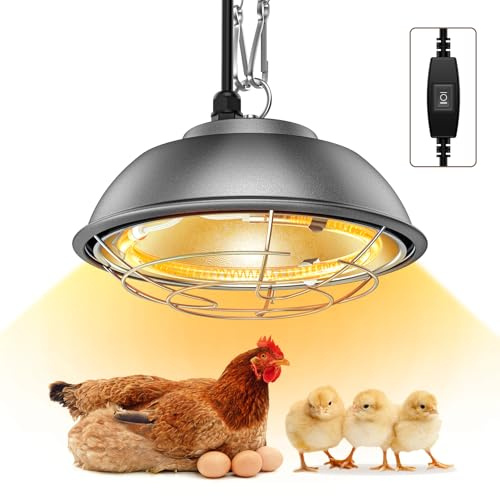 350 Watt Heat Lamp for Chickens - Chtoocy Chicken Coop Heater with Carbon Fiber Bulb, 5.2FT Thickened Power Cord & Chicken Heat Lamp with 2 Temperature Adjustable (175/350W) for Chicks, Ducks and Pets