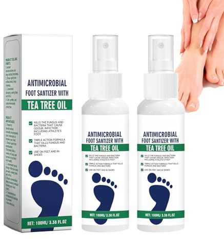 2 spray per funghi del piede con olio dell'albero del tè, odore antimicrobico, formula naturale, cura per talloni screpolati, freschezza duratura e protezione contro i funghi per piedi, scarpe e calze