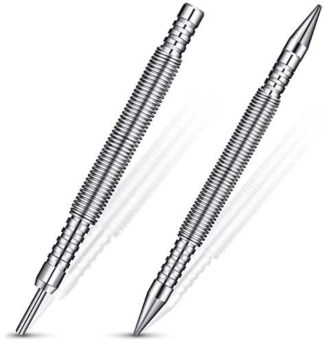 2Pcs Spring Center Punch, Hammerless Double Head Nail Setter Spring Loaded, High Carbon Steel Nail Punch, Narrow Space Door Hinge Pin Remover Tool for Carpenter Woodworking