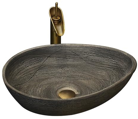 Vasque a Poser Rétro, Vasque en Céramique en Forme D'œuf de Canard, Lavabo de Salle de Bain D'art Chinois, Intérieur et Extérieur Brossés, Résistant aux éclaboussures