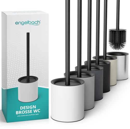 Engelbach® Klobürste Silikon mit Edelstahl Griff & Halter, Weiß | Antibakterielle Design Toilettenbürste – WC Bürste, Bürstengarnitur modern