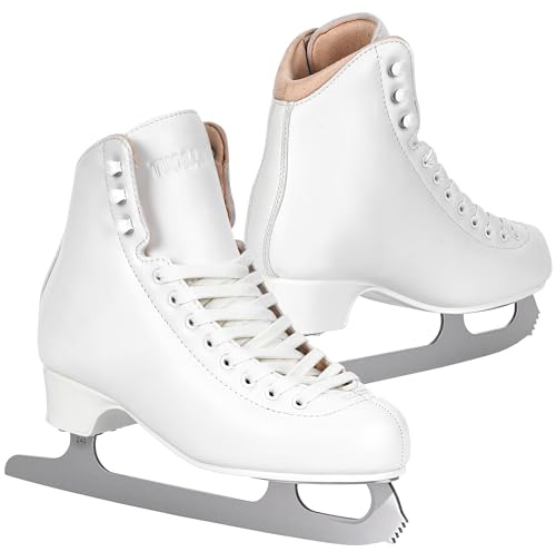 Tuosamtin Ice Skates for Women & Girls,Figure Skates with Premium Microfiber Leather, Stainless Steel Blades & Full-Fit Memory Foam Interior for Ultimate Comfort (White) (White, 9)