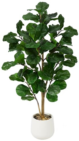 Keeplush Faux Fiddle Leaf Fig Tree 5ft Tall Indoor Fake Tree in White Pot with 70 Leaves Artificial Ficus Lyrata House Plant for Indoor Home Office Bedroom Living Room Decor Perfect Housewarming Gift