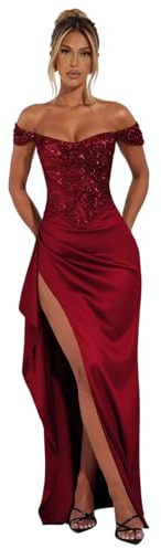 JAEDEN Satin Pailletten Abendkleider Damen Meerjungfrau Ballkleid Glitzer Cocktailkleider