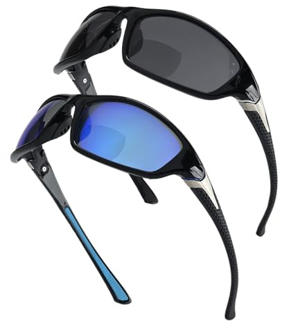 YOBOCO Bifokale Sonnenbrille Herren Sport Sonnenlesebrille Herren, Sich Umwickeln Lesebrille Mit Sonnenschutz, Blau + Schwarz