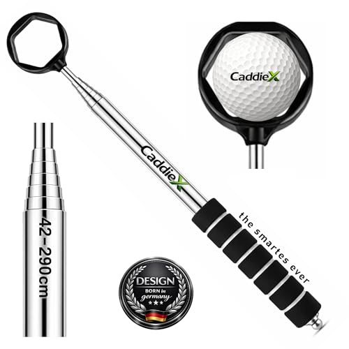 CaddieX Golf Ballrückholer Edelstahl 42–290 cm – Teleskop Golfangel mit 6-Kant Greifsystem – Ausziehbare Golfball Angel – Golf Ball Retriever – Golf Zubehör | Präzise Edelstahl - Teleskoptechnik