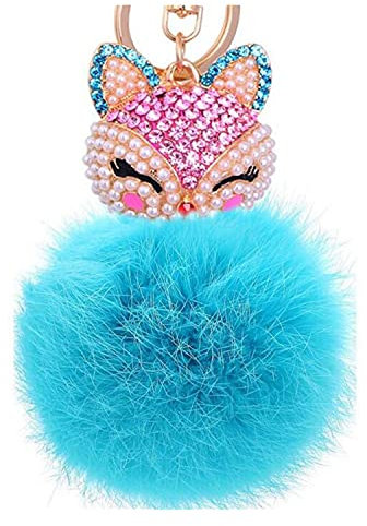 Schlüsselanhänger plüsch Ball Süß Fuchs Strass Perle Taschenanhänger Plüsch-Kugel Autoschlüssel -Anhänger Pompom Glitzer Weich Schlüsselring bommel Keychain Handtaschenanhänger Dekor (# 29)