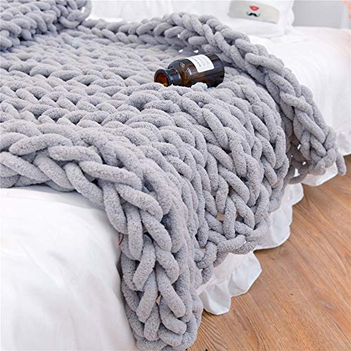 Martin Kench Gestrickte Decke Grob Kuscheldecke Grobstrick Wolldecke Strickdecke Tagesdecke Überwurf Decke Zuhause Dekor Geschenk fürs Sofa (Hellgrau,120 * 150cm)