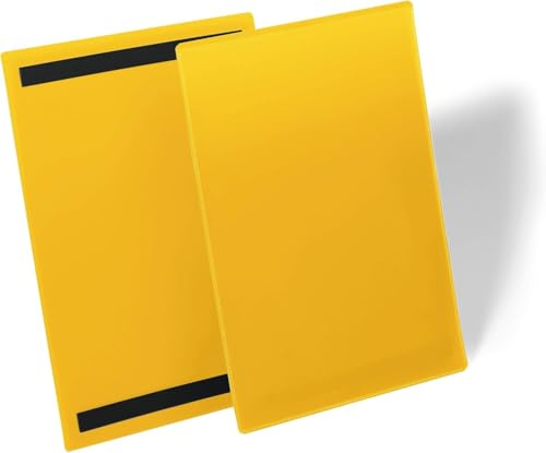 Durable Magnetische Kennzeichnungstasche A4 hoch, Packung à 50 Stück, Gelb, 174404 | Sichthülle für Lagerregale, Magnethalterung, strapazierfähiges Polypropylen, 210 x 297 mm, 2 Magnete