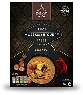Authentic Thai Massaman Curry Paste by Mae Jum | 6 pack x 70g | Mild Spice | Great Taste Award Winner | Up to 8 Servings per Pack | 100% Natural | Vegan Paste | Gluten Free
