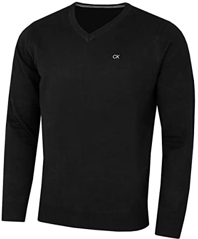 Calvin Klein Hombre con Cuello en v algodón suéter - Negro - XL