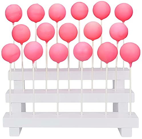 Cake-Pop-Ständer, Verkaufsständer – Lollipop-Halter, 3-stufig, Holz, 17 Löcher, Lutscher-Ständer für Desserttisch, Hochzeit, Geburtstagsparty - weiß, zusammenklappbar, passend für 4 mm Lollipop-Stiele