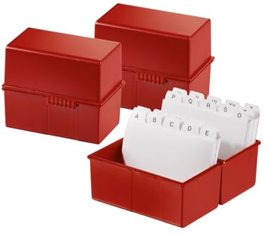 HAN Karteibox DIN A7 quer – innovatives, attraktives Design für 300 Karteikarten mit Stahlscharnier und Schnappverschluss, rot, 977-17, 3 STÜCK
