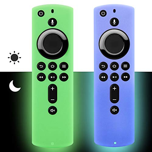 [2 Pack] Firestick Remote Cover Case (leuchtet im Dunkeln), kompatibel mit Fire TV Stick 4K (2018) Alexa Voice Remote Control (grün & himmelblau)