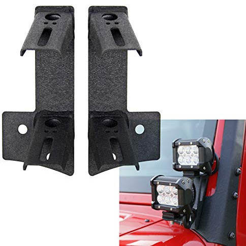 RIGIDON 2 Pcs Auto Led scheinwerfer halterung, Dual light design Aluminium Metall Scheinwerferhalter A-Säulen-Windschutzscheibe Scharnier Mount Klammern mit Wrangler JK 2007–2017