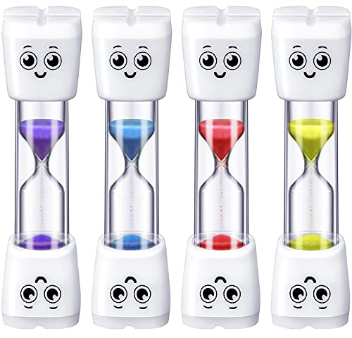 Weewooday 4 Pieces Toothbrush Timer 2 Minute Sand Timer Smile Pattern Tooth Brushing for Proper Tooth Brushing Oral Hygiene(Blue, Red, Purple, Yellow)