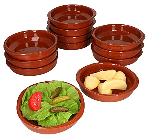 MamboCat Set de 12 cazuelas avec poignées Plats en Terre Cuite Ø 16 cm Taille M 300 ML 12 Personnes Méditerranée Pièce Unique Faite Main Grattage Tiramisu Amuse-Gueule Marché médiéval