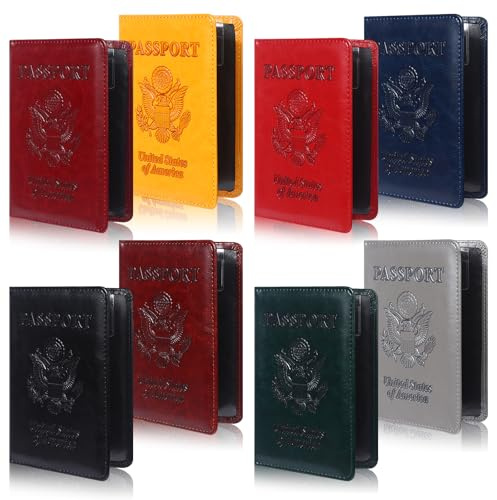 8 Pack Passport Holder for Travel Passport Covers Leather Passport Holder with Vaccine Card Slot Passport Case Waterproof Passport Protector PU Passports Book Holders for Women Men Family Travel