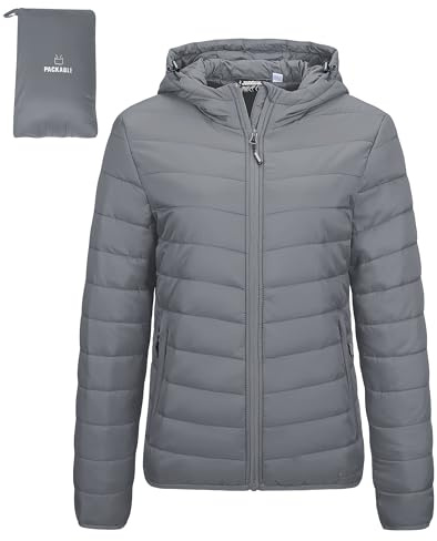 Outdoor Ventures Women's Packable Hooded Puffer Jacket Quilted Jacket | Water resistant, Windproof, Lightweight, Machine Washable, Soft, Warm, 3 Pockets, for Outdoor Hiking Traveling