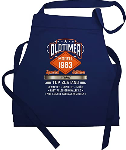 Schürze - 40. Geburtstag - Schürzen - Oldtimer Special Vintage 1985 mit Name - 60x87 - Navy Blau - personalisierte 40 jahre 1983 kochschürze 40.geburtstag modell küchenschürze zum 40.mit