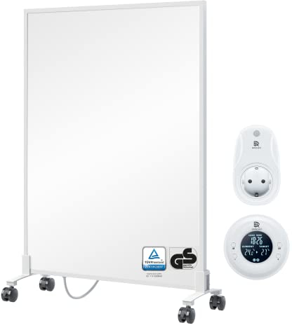 BR Bringer Infrarotheizung Standgerät - 450 Watt - Energiesparend - Mobile Elektroheizung mit Standfüßen auf Rollen, Thermostat und Fernbedienung - TÜV & GS (weiß)