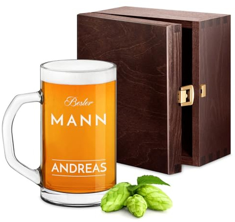 Maverton Bierkrug mit Gravur personalisiert - klassisches Bierglas 640 ml - Bierseidel für Männer - Bierhumpen für Biertrinker - Maßkrug zum Geburtstag - zu Weihnachten - Mann