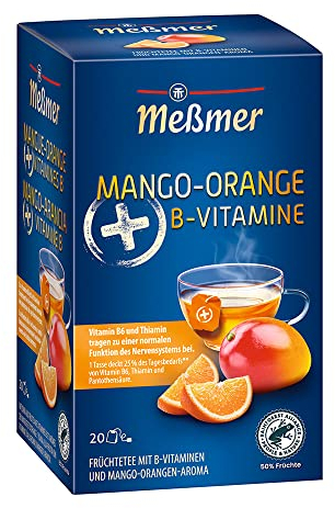 Meßmer PLUS Tee | Mango-Orange + B-Vitamine | 20 Teebeutel | Glutenfrei | Laktosefrei | Vegan