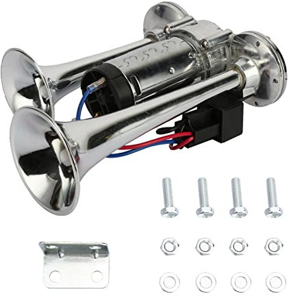 12V Truck Train Air Horns 600DB Dual Trumpets Super Loud Electric Car Air Horn Kit with Compressor - Applicable for Vehicle Car SUV Trucks Trains Lorrys Cars Boats Ship