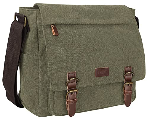 S-ZONE Herren Umhängetasche 15,6 Inch Große Vintage Canvas Messenger Bag Aktenktasche Schultertasche Bürotasche Kuriertasche Arbeitstasche