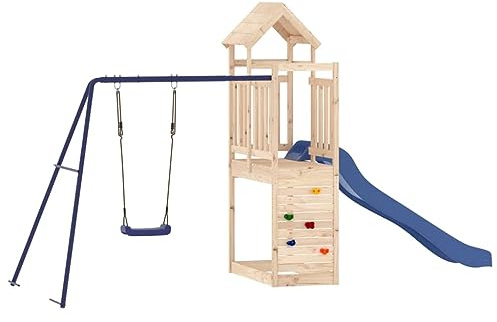 vidaXL Spielturm, Klettergerüst mit Rutsche Schaukel, Kinder Kletterturm mit Holzdach, Spiel-Zubehör für Garten, Holz Spielplatz, Massivholz Kiefer