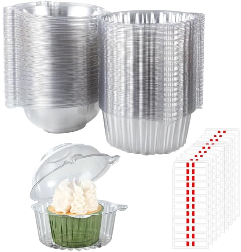 100 Pack Clear Cupcake Boxes, 4.5 Inch Single Muffin Boxes With Stickers | Food-Grade Pet, Transparent Display, Stackable, Snap-Lock Lid, For Cupcakes, Muffins, Cakes, Parties And Bakery Use