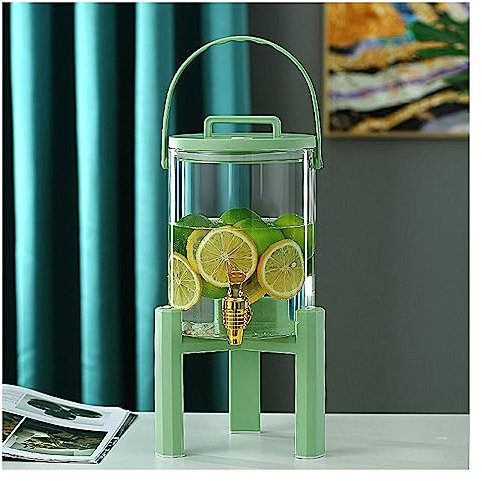 WYJRO Dispensador De Bebidas De Cristal,Dispensador De Bebidas con Grifo De PVC Estante De Plástico,Bebidas Botella Vidrio Bebida Caliente O Fría para Fría,Café,Leche,Verde,PVC Faucet