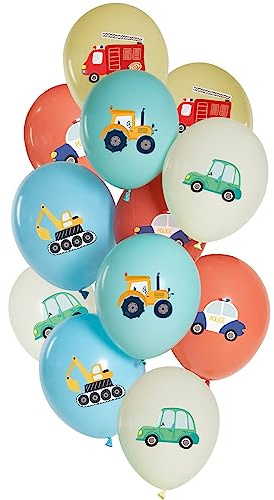 Folat 25156 ballongset latexbil 33 cm – 12 stycken för födelsedag barn och festdekoration, flerfärgad